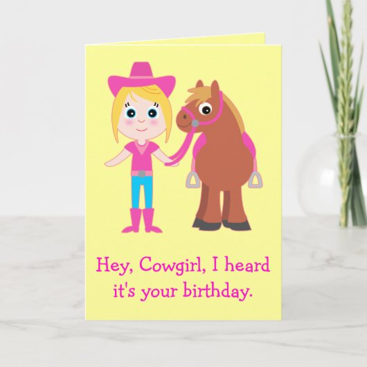Carte Joyeux Anniversaire, Cowgirl pour fille (Devant)