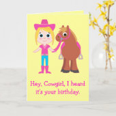 Carte Joyeux Anniversaire, Cowgirl pour fille (Fleur jaune)
