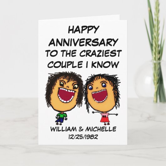 Carte Joyeux Anniversaire Crazy Cartoon Couple (Devant)