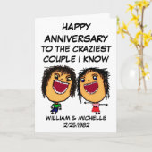 Carte Joyeux Anniversaire Crazy Cartoon Couple (Fleur jaune)