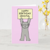 Carte Joyeux anniversaire Crystal Cartoon Chat (Fleur jaune)