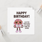 Carte Joyeux Anniversaire Cue The Disco Ball (Devant/Arrière en situation)