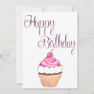Carte Joyeux Anniversaire Cupcake rose