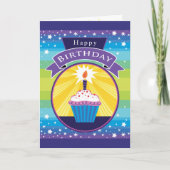 Carte Joyeux Anniversaire Cupcake Stars Purple Blue (Devant)
