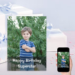 Carte Joyeux anniversaire Custom Photo Boy Anniversaire<br><div class="desc">Carte d'anniversaire photo personnalisée pour votre fils, neveu, frère ou autre ami ou parent masculin. Tout le libellé, à l'intérieur et à l'extérieur, peut être customisé et le modèle photo est mis en place pour que vous puissiez ajouter votre propre image à l'avant. Ce design a un revêtement foncé avec...</div>