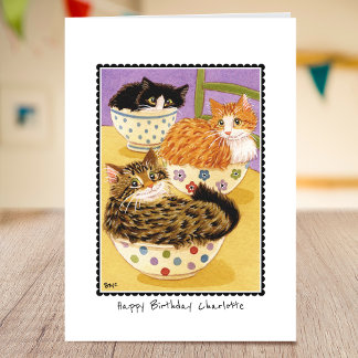 Carte Joyeux Anniversaire Cute Cats dans les Bowls Custo