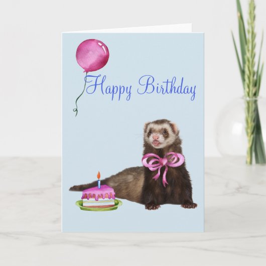 Carte Joyeux Anniversaire Cute Ferret Cake Balloon (Devant)