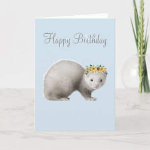 Carte Joyeux Anniversaire Cute Ferret Couronne de tourne