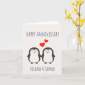 Carte Joyeux Anniversaire - Cute Penguin Couple Card (Fleur jaune)