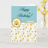 Carte Joyeux anniversaire d'abeilles ! (Fleur jaune)