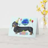Carte Joyeux anniversaire Dachshund (Fleur jaune)