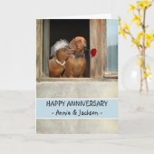 Carte Joyeux Anniversaire Dachshund Couple Marié Groom (Fleur jaune)