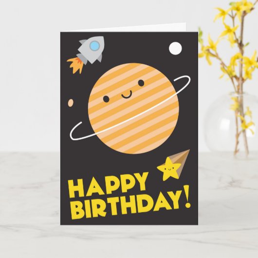 Carte Joyeux anniversaire dans l'espace - planète de (Fleur jaune)