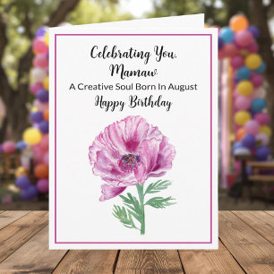 Carte Joyeux Anniversaire d'Août Mamie Poppy Violet
