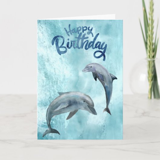 Carte Joyeux Anniversaire Dauphin Aquarelle (Devant)