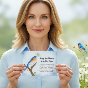 Carte Joyeux anniversaire d'avril avec un oiseau bleu à 