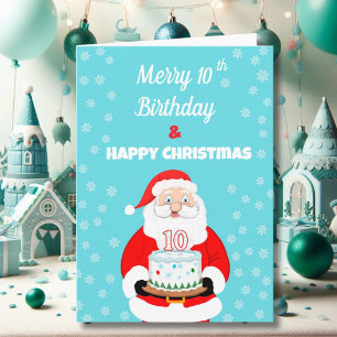 Carte Joyeux anniversaire de 10 ans Noël Santa