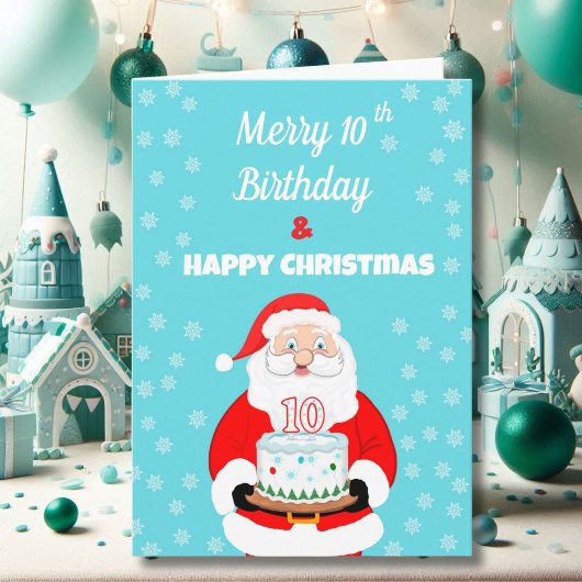 Carte Joyeux anniversaire de 10 ans Noël Santa 