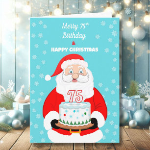Carte Joyeux anniversaire de 75 ans Noël Santa