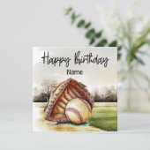 Carte Joyeux anniversaire de baseball au joueur avec bal (Debout devant)