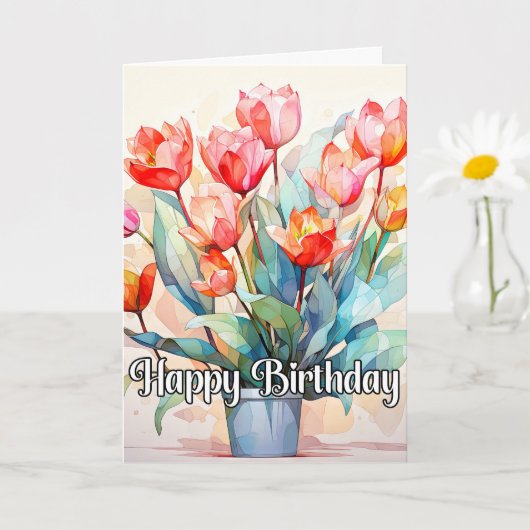 Carte Joyeux Anniversaire de belles fleurs de tulipes (Petite plante)