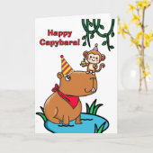 Carte Joyeux anniversaire de Capybara avec la fête des s (Fleur jaune)