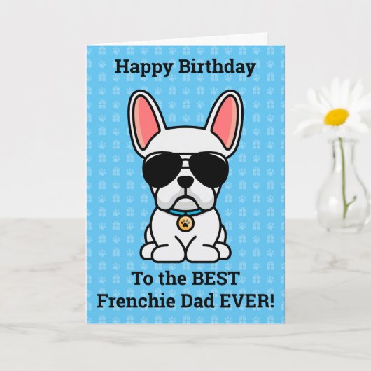 Carte Joyeux anniversaire de Chien Blanc Français Bulldo (Petite plante)