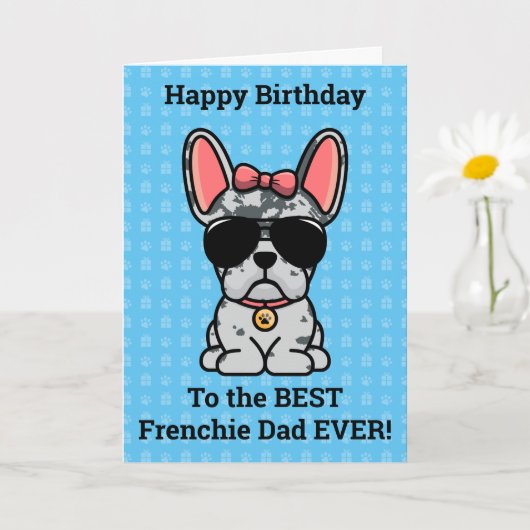 Carte Joyeux anniversaire de Chien Blue Merle French Bul (Petite plante)