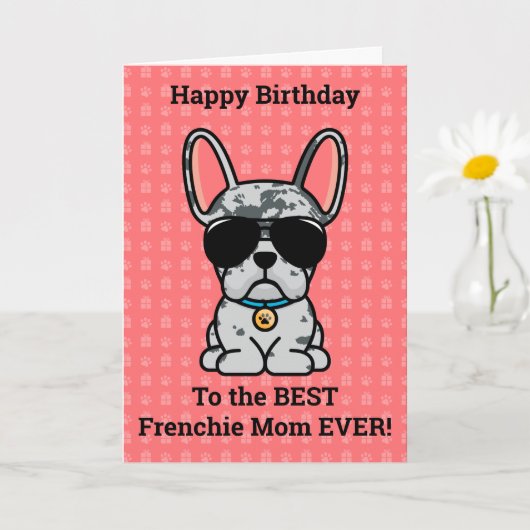 Carte Joyeux anniversaire de Chien Blue Merle French Bul (Petite plante)