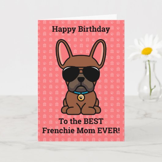 Carte Joyeux anniversaire de chien Red Fawn French Bulld (Petite plante)