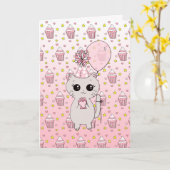 Carte Joyeux anniversaire de Cute Pink (Fleur jaune)