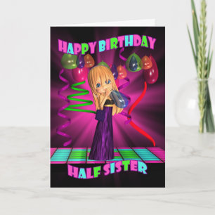 Carte Joyeux anniversaire de demi-soeur avec petit Cutie