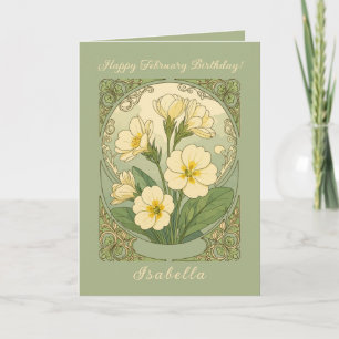 Carte Joyeux anniversaire de février Fleurs de primevère