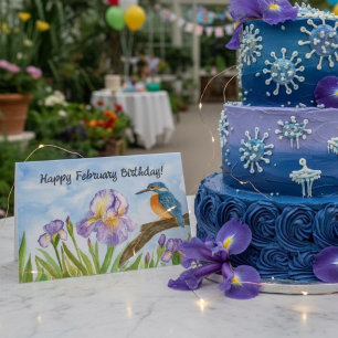 Carte Joyeux anniversaire de février Kingfisher avec Iri
