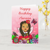 Carte Joyeux anniversaire de fille féerique lunatique (Fleur jaune)