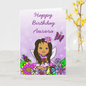 Carte Joyeux anniversaire de fille féerique lunatique (Fleur jaune)