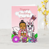 Carte Joyeux anniversaire de fille féerique lunatique (Fleur jaune)