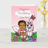 Carte Joyeux anniversaire de fille féerique lunatique (Fleur jaune)