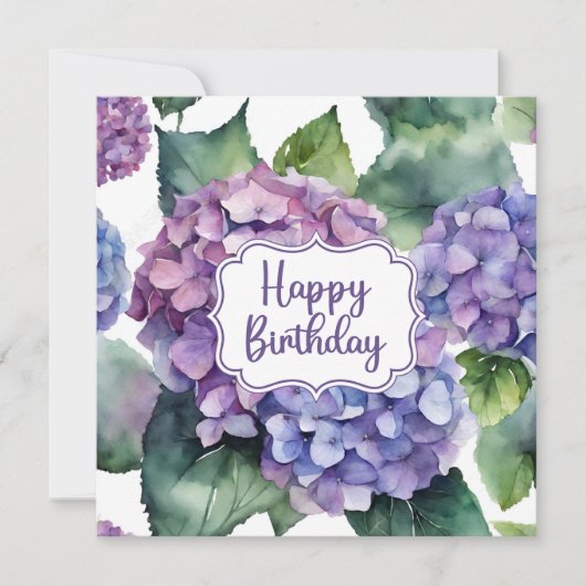 Carte Joyeux Anniversaire de fleurs d'hydrangée violette (Devant)