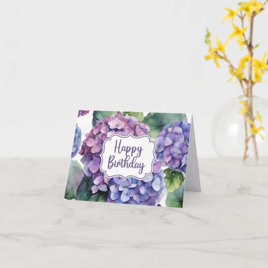 Carte Joyeux Anniversaire de fleurs d'hydrangée violette (Fleur jaune)