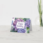 Carte Joyeux Anniversaire de fleurs d'hydrangée violette (Devant)