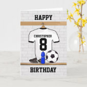 Carte Joyeux anniversaire de football noir blanc Jersey (Fleur jaune)