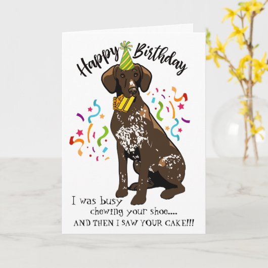 Carte Joyeux anniversaire de German Short Haired Pointer (Fleur jaune)