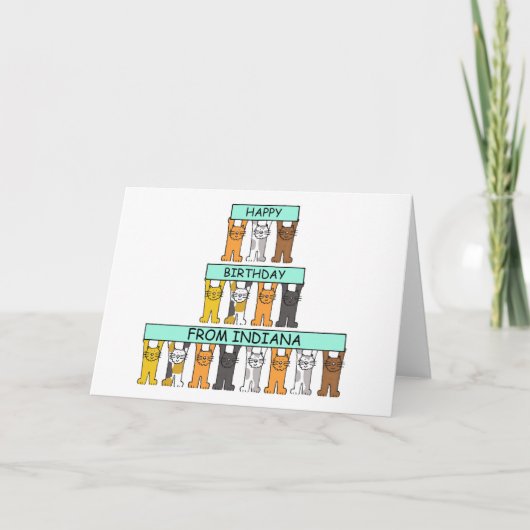 Carte Joyeux anniversaire de Indiana Cartoon Cats (Devant)