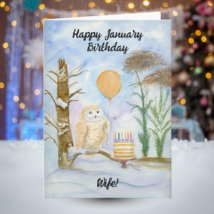 Carte Joyeux Anniversaire de Janvier Cake de Chouette po
