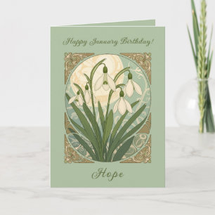 Carte Joyeux Anniversaire de Janvier Galanthus Art Nouve