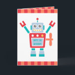 Carte Joyeux anniversaire de jouet mignon vintage de<br><div class="desc">Souhaitez au petit garçon par joyeux anniversaire avec cette carte de voeux mignonne ! Elle comporte un jouet rouge et bleu heureux de robot qui a un bobinier principal sur son dos. Le robot a également un écran sur son corps pour personnaliser le message pour le garçon d'anniversaire ! Grand...</div>