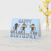 Carte Joyeux anniversaire de la danse des singes bleu (Fleur jaune)