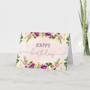 Carte Joyeux anniversaire de la floraison violette
