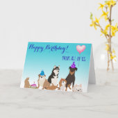 Carte Joyeux Anniversaire de la part de tous Chien Chat  (Fleur jaune)